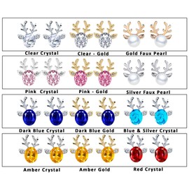 Reindeer Faceted Crystal Christmas Stud Earrings Womens Girls Jewellery Secret Santa Stocking Filler (Sparkly Pink Snowflakes)