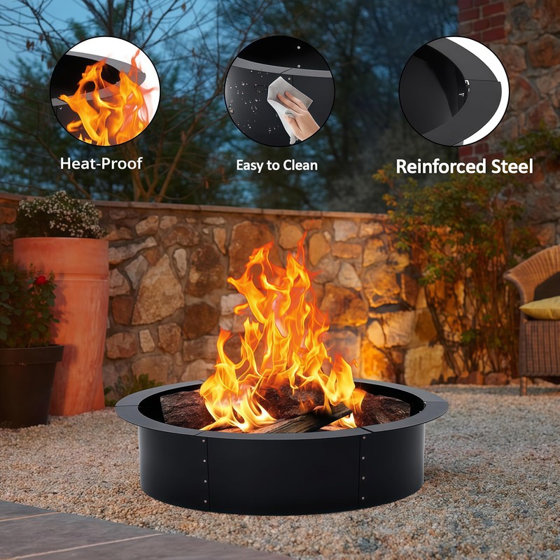 36-Inch Smokeless Fire Pit Ring, Easy 8-Piece Iron Sheet Assembly,