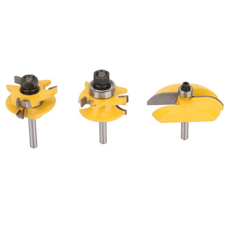 3Pcs set 1/4in Shank Woodworking Frame Door Rail & Stile