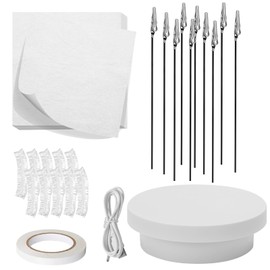 Airbrush spray booth supplies set, including electric rotary spray table, 10 disposable plastic sleeves, 10 metal paint clips, 30 sheets of white wax paper and translucent oil paper