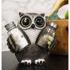 Ebros Gift Whimsical Owlet Baby Owl With Big Round Eyes Glass Salt And Pepper Shakers Holder Display Figurine Set 6" Tall Wildlife Whispering Forest Spirit Nocturnal Birds Sculpture Home Decor Accent