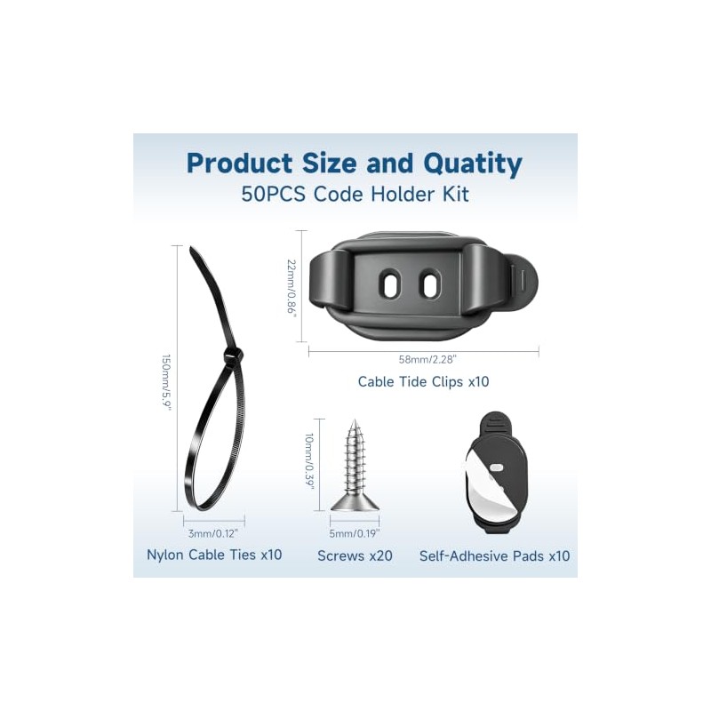 Adjustable Cable Management Clips - Self Adhesive Cord Organizer