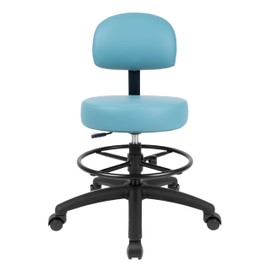 TAKE UR SEAT® Economical Multi-Purpose Medical Spa Drafting Stool with Adjustable seat and Back Height. Advanced Fabric seat Cover is Easy to Clean. Self-Braking Casters (Med. Bench Height Blue)