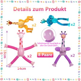 PASLFC Pack of 8 Telescopic Suction Cup Giraffe Toy, Telescopic Suction Cup Giraffe Toy, Suction Cup Telescopic Toy Children, Toy Giraffe with Suction Cups, Toy Telescopic Suction Cup