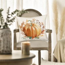 Smilyard Hello Fall Hello Pumpkin Pillow Covers 20 x 20 Inch Orange Buffalo Plaid Autumn Decor Leaves Maple Thanksgiving Decorations Harvest Throw Pillows Cushion Case for Home Sofa Couch Set of 4