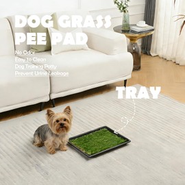 MEEXPAWS Dog Grass Pee Pads for Dogs with Tray | Extra Small 17 x 13 in for Puppy Less Than 6 lbs | 2× Artificial Grass Pads Replacement | Rapid Drainage | Indoor Dog Litter Box | Hemmed Edge