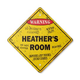 Heather's Room Sign Vintage Crossing Zone Xing | Indoor/Outdoor Plastic | 12" Tall Rustic Kids Bedroom Decor Door Children's Name boy Girl