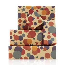 Coloured Polka Dot and Stars Birthday Kraft Wrapping Paper 4 Sheets For Men Women Boys Girls Kids,Gift Wrap, 20 x 28 inches per sheet, Folded Paper for Baby Shower Daddy All Birthday Holiday Celebration Occasions