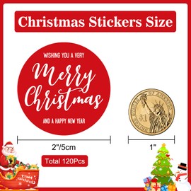 joycraft 120Pcs Merry Christmas Stickers, 2 inches Christmas Gift Stickers, Red Happy New Year Party Favor Labels, Holiday Gift Stickers for Gift Wrapping, Cards, Envelopes, Boxes, Tags