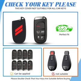 Mild East for Dodge Car Key Cover, Silicone Key Fob Cover Compatible with Dodge Dart Durango Grand RAM Journey Charger Challenger Cherokee, 5 Buttons (A-Black Red)