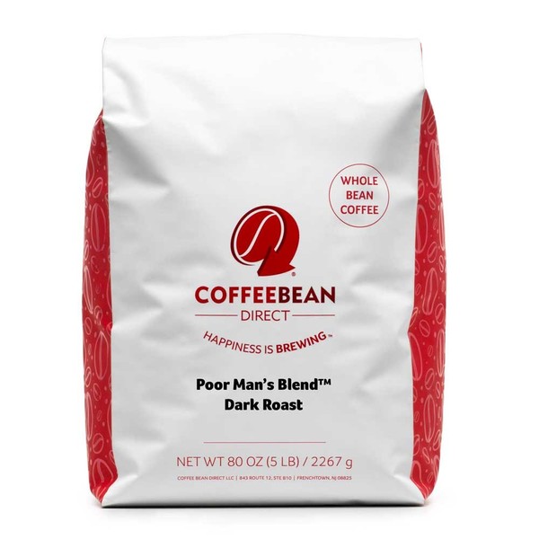 Coffee Bean Direct Poor Man's Blend Dark Roast, Whole Bean Coffee 5 Pound Bag