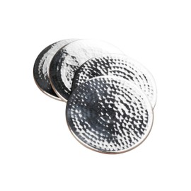 Premier Housewares Coasters - Set of 4, Hammered Stainless Steel, Silver, H2 x W9 x D9cm