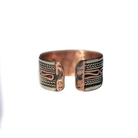 Ornate Copper & Bronze Adjustable Cuff Ring | Bohemian Jewelry for Men & Women
