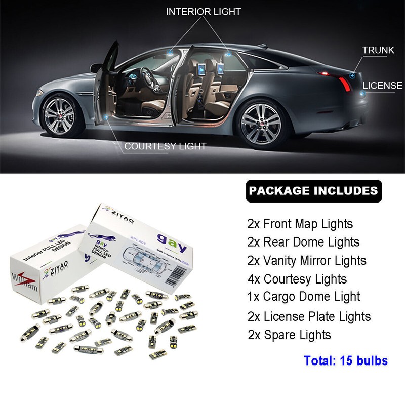 ZIYO 15 Bulbs Deluxe White Interior LED Light Kit For