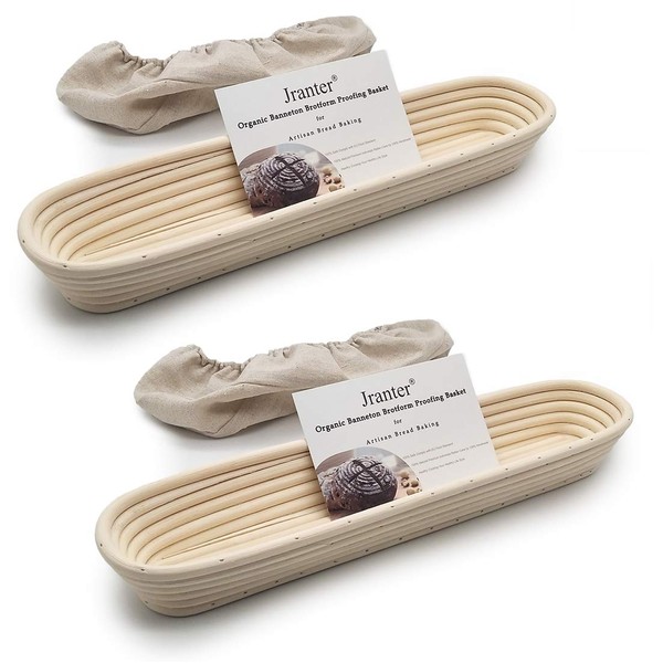 Banneton Bread Mould, Proofing Basket Made of Natural Rattan, Handmade, 2 Pieces 15 Inch Baguette, 2 Pack, Beige