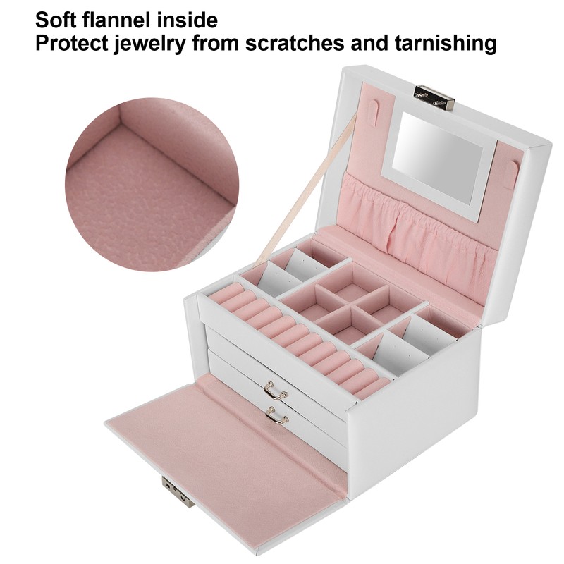 Three Layer Jewelry Storage Box PU Leather Necklace Rings Earrings