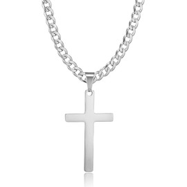 HSWYFCJY Cross Necklace for Men Men's Cuban Necklace with Silver Cross Pendant 5mm Stainless Steel Link Chain Necklaces 24 Inches Jewelry Gifts for Boys Girls