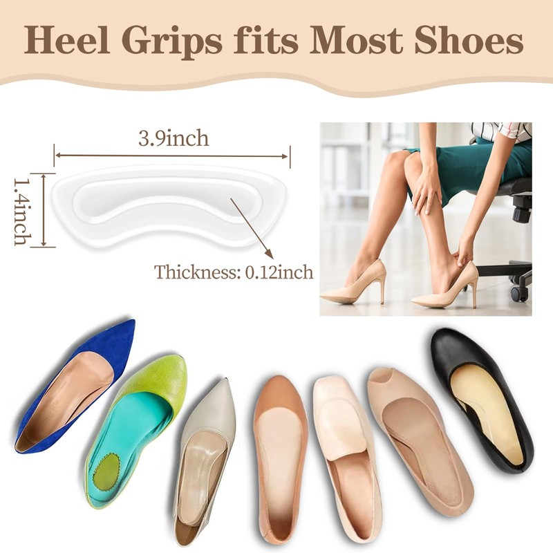 EACOZY Heel Grips, Clear Shoe Heel Inserts, Heel Cushion Pads