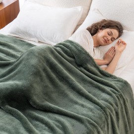 Berkshire Blanket Classic Extra-Fluffy Plush Blanket Queen Size, Soft Fuzzy Fluffy Long Hair Blanket for Couch Sofa Bed, Dark Sage Green, 90x90 Inches
