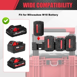 4 Slots Battery Holder Compatible with Milwaukee 18V Battery,Effortless Side Storage Solution Fit for Milwaukee Packout Rolling Toolbox,Mounted Back on Packout Toolbox