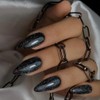 KQueenest Black Glitter Press on Nails Medium Almond Shape,Iridescent Shimmer