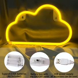 Cloud Neon Signs, LED Cloud Neon Light for Wall Decor, Battery or USB Powered Cloud Sign Shaped Decoration Wall Lights for Bedroom Aesthetic Teen Girl Kid Room Christmas Birthday Wedding Party Yellow