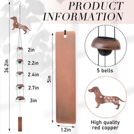 Geelin Dachshund Wind Chimes for Outside Dog Gifts for Women with 5 Bells Condolences 36 Inch Metal Windchimes Memorial Wind Chimes Birthday Gifts Catcher Garden Patio Decor