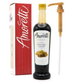 Amoretti - Premium Brown Sugar Syrup, 94 Servings Per Bottle (750 ml), with Pump for Flavoring Coffees, Cocktails, and other Beverages, Gluten Free, GMO/GEO Free, Preservative Free