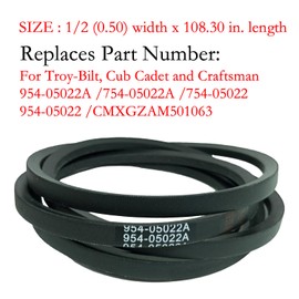 954-05022A Mower Deck Belt for Cub Cadet XT1 LT46 XT2 954-05022 Craftsman T240 MTD Troy Bilt CMXGZAM501063 490-501-C063 490-501-M063 / Aramid Cord / 108.3 inches