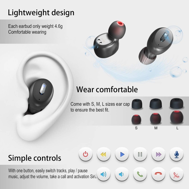 Alead TX8 Bluetooth 5.0 True Wireless Earbuds (TWS) with Wireless