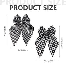 2 Pcs Checkered Hair Bow, Black White Checkerboard Checkered Hair Scrunchies with Long Tail, Can Be Matched with Various Styles, for Girls, Women