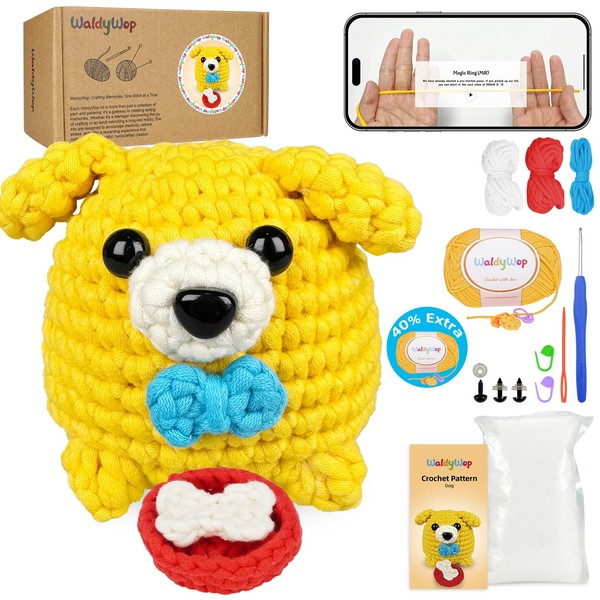 WaldyWop Crochet Kit for Beginners: Dog Wobbles Crochet Animal Kit