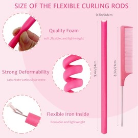 60 Pieces Flexible Curling Rods, 9.45 x 0.31 inches Foam Hair Rollers for Long Hair Short Hair Women Girls, No Heat Hair Curlers with Steel Pintail Ra