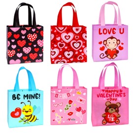 FUBININA FUBININA 24 Pcs Valentines Day Gift Bags Reusable Tote Bags Non Woven Valentines Day Treat Bags Hearts Gift Bags with Handles for Kid Party Favor Classroom Gift Exchange Birthday Presents School Gift Wrap
