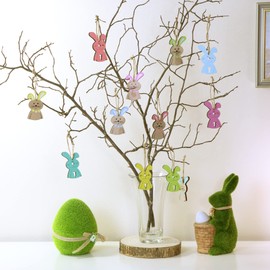 com-four® 12x deco trailer Easter bunny - colorful wooden bunnies to hang up - wooden hanger for decorating - Easter bouquet (12 pieces - colorful rabbits)