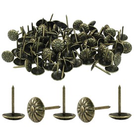 Moicstiy 100 Pcs 7/16Inch Antique Brass Upholstery Tacks for Furniture, Metal Thumb Tacks Upholstery Nails for Decorative (11 x 16mm)