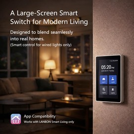 LANBON L10 Large LCD Smart Light Switch, Custom Display & Icons, 6-in-1 1/2/3/4-Load & Curtain, 2.4GHz WiFi, Alexa/Google Home, Motion Wake, Single-Gang Box, No Dimmer, Neutral Wire Required, L10-HS