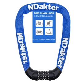 NDakter Bike Chain Lock, 5 Digit Combination Heavy Duty Anti Theft Bicycle Chain Lock,2.62/3.2/4.27/5/6Ft Long Security Resettable Bike Locks for Bike, Bicycle, Scooter, Door, Gate, Fence-4/6mm Thick