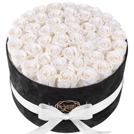 Prifroti 47 Flowers in a Luxury Suede Box, Birthday Gifts for Women, Preserved Flowers, Mothers Day Roses Gift for Mom, Pure White