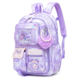 Lovely Girls Backpack School Bag for Students Kids Book Bag with Multiple Pockets Splash-proof Children's Backpack（17inch Purple）