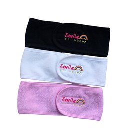 XEF 3PCS Skincare Headband with Velcro Adjustable Towel Hair Band for Washing Face and Shower Makeup Wide Spa Headbands Has Embroidery Pattern (Black,White, Pink)