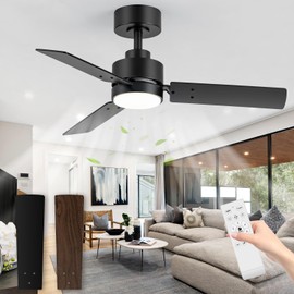Breezary Ceiling Fans with Lights, 36 Inch Low Profile Ceiling Fan with Light and Remote Control, 6 Speeds DC Reversible Motor, 3CCT, Modern Ceiling Fans for Bedroom Patio Indoor Use (Black)
