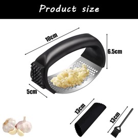 Prensa Ajos Acero Inoxidable, Pica Ajos Rueda Manual, Machacador de Ajos,Multifuncional Con Pelador de Silicona y Cepillo de Limpieza, Balancín de Ajos, Perfecto para Ajo, Jengibre