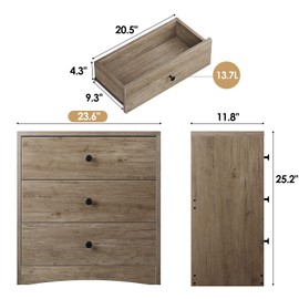 Memobarco Nightstand, Bedside Tables, Farmhouse Wood Night Stand with 3 Storage Drawers, Small Wooden Dresser Chest of Drawers Bedside Cabinet for Bedroom Small Spaces, Gray