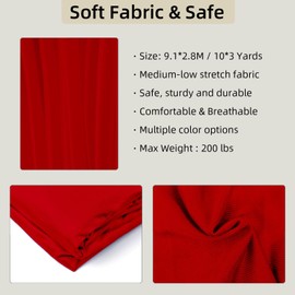 PRIORMAN Aerial Silks Set, Premium 10Y(9.1m) Medium Stretch 40D Nylon Fabric with Hardware Rigging Kit, Aerial Yoga Hammock for Anti-Gravity Flying， Starter Set for All Levels, Home/Outdoor Use(Red)