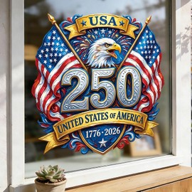 4th of July Window Clings USA 250th Anniversary Sided Electrostatic Glass Decals with Eagle Fireworks American Flag Independence Day Decorations for Home Office Party Supplies 1 Sheet