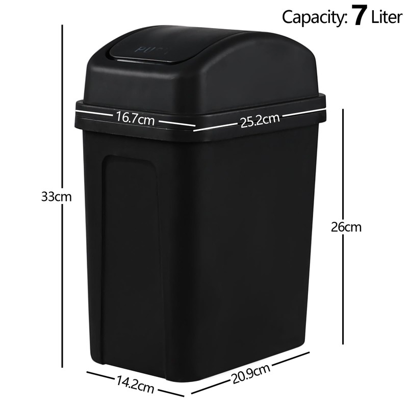 Loiycg 7 L Black Swing Lid Garbage Can, Small Plastic