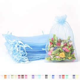 100pk Sky Blue Organza Gift Bags,7x9cm Small Organza Favor Bags,Wedding Jewelry Pouches with Drawstring,Mesh Candy Favour Bag Party Sweet Bags for Birthday,Wedding,Christmas,Gift Wrapping