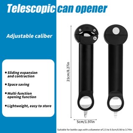 Multifunctional Magnetic Can Opener, Stainless Steel Retractable Magnet Bottle Cap Opener Jar Lid Gripper Kitchen Supplies for Weak Hands Elders (Black)