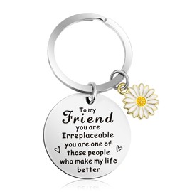 Amabro Friend Keychain - Funny Sunflower Keyring Gifts for Best Friends & BFFs - Unique Sister Birthday & (White)